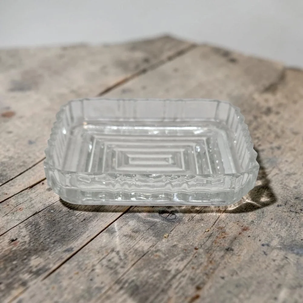 Vintage Art Deco Pressed Glass Rectangular Dish Ribbed Nut Catchall Tray